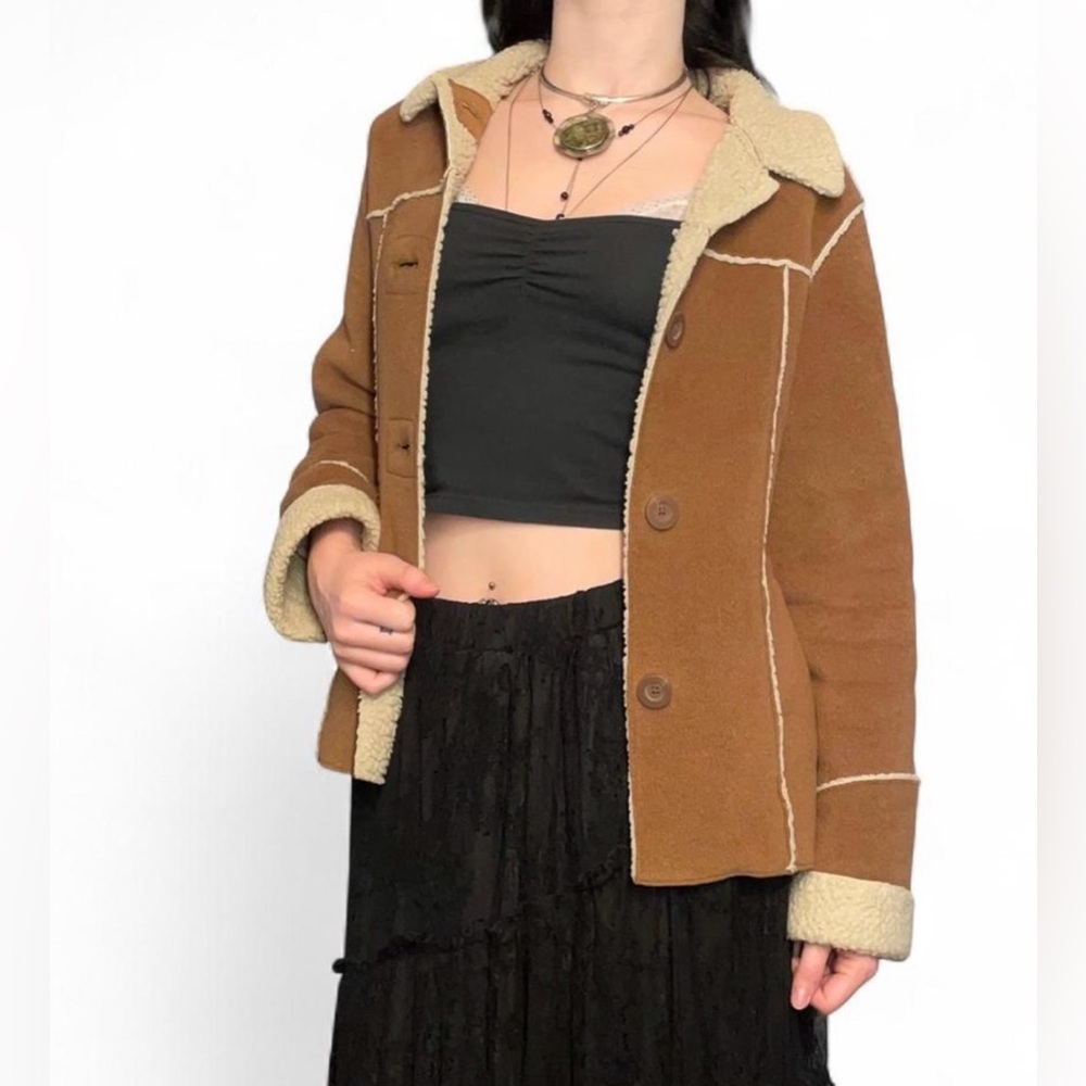 old navy cream and brownish tan suede bella swan style teddy jacket / coat